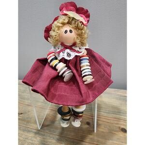 Vtg Button Baby Shelf Sitter Doll Spool & Button Cottage Granny Core